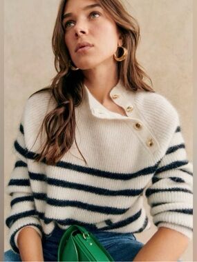 Sezane Trudy Jumper Ecru / Marine. - Size XS